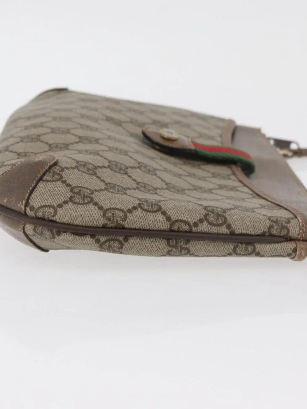 GUCCI GG Supreme Web Sherry Line Bag PVC Beige Gold 904 02 026 Auth ka4002